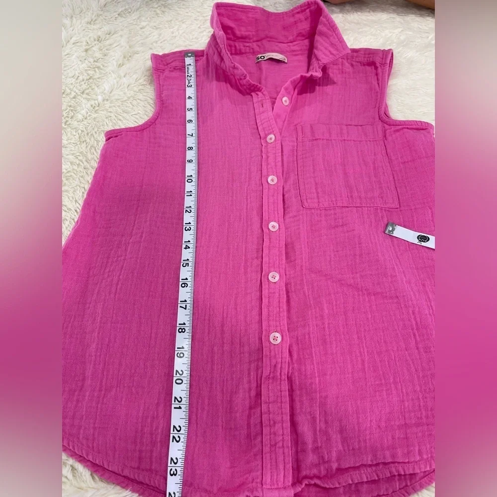 SO Bright Pink Sleeveless Button Down Shirt